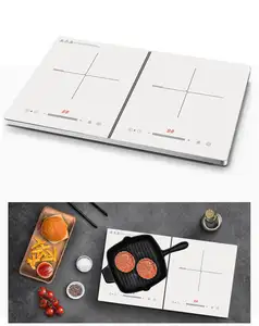 Double Induction Cooktop Portable 110V/220V Portable Digital Dual Burner w/ Kids Safety Lock Works with Flat Cast Iron Pan