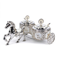 Chariot de cheval décoratif personnalisable en argent avec 2 boîtes de rangement et support pour sachets de sucre pour comptoir