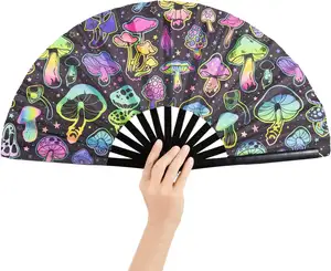 UV Large Clack Festival Folding Hand Fan with Matching holster for EDM Performance