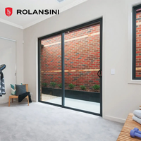 Porte coulissante à triple rail en verre trempé moderne Rolansini avec cadre en alliage d'aluminium, système de sécurité, isolation acoustique, ISO9001