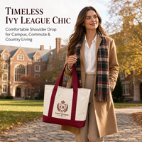 Sac fourre-tout en toile personnalisé avec broderie de blason, sac à main bordeaux avec poche avant pour l'université, les voyages et les trajets quotidiens