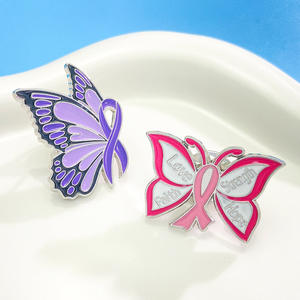 制造商珐琅粉色紫色蓝色蝴蝶丝带癌症意识胸针徽章胸针翻领针 - Product Image 6