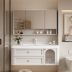 Ensemble de meubles de salle de bain modernes sur mesure avec vasque, miroir, armoire murale en panneau mélaminé résistant à l'eau pour hôtel et appartement - Product Image 2