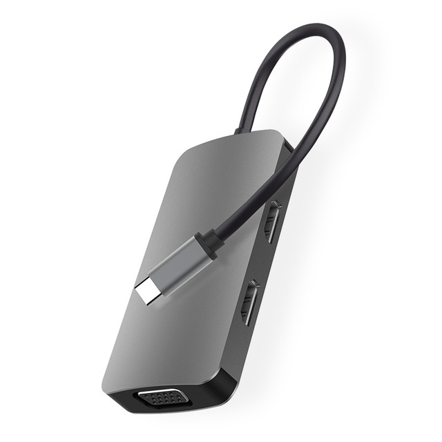 Grey Aluminium USB-C Docking Station 5-in-1 for 4K/VGA/PD/USB 3.0 High-Speed Hub in Stock