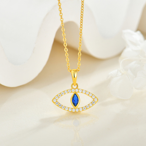 YILUN ขายส่ง สร้อยคอจี้<span class=keywords><strong>รูป</strong></span>ดวงตา ชุบทอง 18k เงินแท้ 925 ประดับด้วยเพชรสังเคราะห์สีน้ำเงิน  เครื่องประดับแฟชั่นทันสมัยสำหรับผู้หญิง - Product Image 2