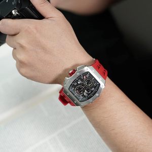 Orologio da Uomo di Lusso Bomb, Quadrante Quadrato Tonneau, Impermeabile 50M, Movimento al Quarzo, Cronografo, Cinturino in Gomma 20mm, Cassa in Acrilico - Product Image 3