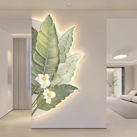 Lukisan bunga lampu dinding seni daun palem lukisan gantung tanaman semibulat dekorasi pintu masuk tekstur batu pasir kelas atas