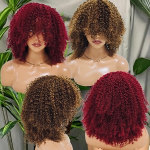 Promoción de $57, Peluca Afro Rizada de 320 Gramos, Estilo Bob con Flequillo, 100% Cabello Humano, 14 Pulgadas, Hecha a Máquina, Envío Rápido - Product Image 1