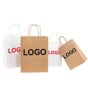 China wholesale custom logo print white brown Kraft retail party shopping carry paper gift bag with handle