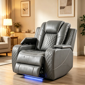 Fauteuil inclinable de luxe traditionnel en cuir noir pour <span class=keywords><strong>cinéma</strong></span> maison, avec éclairage LED, porte-gobelet et rangement, à coutures diamantées - Product Image 4