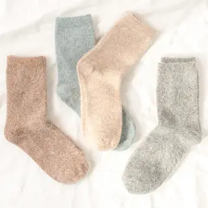 Winter solid Color warm Crew socks Wool socks Angora rabbit Mink hair socks women