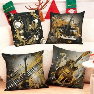 Almohadas decorativas con temática musical con diseños artísticos de guitarras y pianos para decoración festiva del hogar - Product Image 1