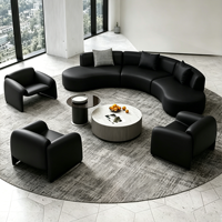 Canapé modulaire incurvé en cuir de luxe italien, style crème, ensemble de chaises longues de bureau, taille et matériaux personnalisables