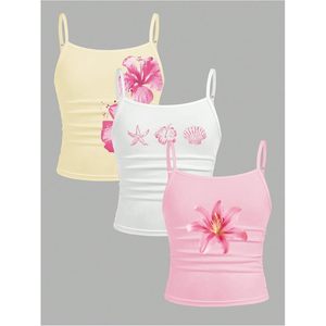 FOXA Women's Tank <b>Tops</b> 3 Pack Spaghetti Strap Floral Printed Fitted Summer Camisole <b>Tops</b> Regular Length Breathable Polyester - Product Image 5