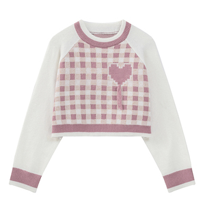 OEM/ODM <span class=keywords><strong>Pull</strong></span> tricoté jacquard à carreaux de haute qualité pour jeunes filles Top Preppy Design Ladies Pullovers Woman Sweater - Product Image 5