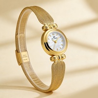 Montre pour femme en maille dorée, petit boîtier rond, cadran perlé, élégante montre-bracelet à quartz analogique, décor nœud, montre décontractée pour femme, cadeau