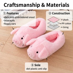 Pantoufles en peluche cochon rose de dessin animé, design 3D avec oreilles et museau souples, à talon fermé, chaudes et moelleuses, antidérapantes, pour intérieur et usage décontracté - Product Image 5