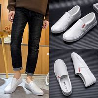 Chaussures décontractées antidérapantes pour hommes, style coréen, à rayures, couleur unie, type bateau, pour le travail, les loisirs, les étudiants et le skateboard
