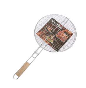 Wooden Handle Stainless Steel BBQ <b>Mesh</b> <b>Grilling</b> Clip, Food <b>Grilling</b> Holder <b>for</b> Barbecue Cooking - Product Image 4