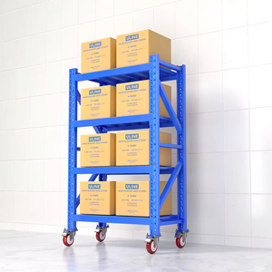 <strong>Factory</strong> Wholesale Warehouse Shelving <strong>Storage</strong> Metal Boltless Powder-Coated Stacking <strong>Racks</strong> with Wheels - Product Image 5