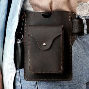 Outdoor Cell Phone Waist Holder Crazy Horse <b>Leather</b> Belt Phone Holster Handmade Waist Bag for Men Working Hiking - Product Image 1