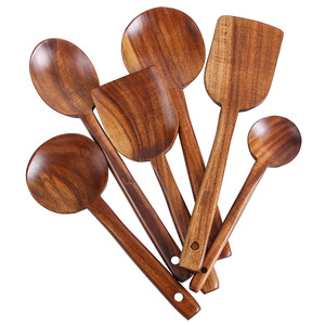 Utensilios de cocina coreanos con logotipo personalizado, espátula y cuchara creativas de teca, juego de espátulas para wok, espátula de madera antiadherente para sartén. - Product Image 5