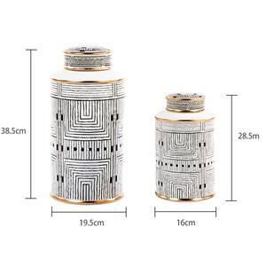 Sọc Vàng Gốm Sang Trọng Trang Trí Nội Thất Phụ Kiện Bình Với Nắp - Product Image 4