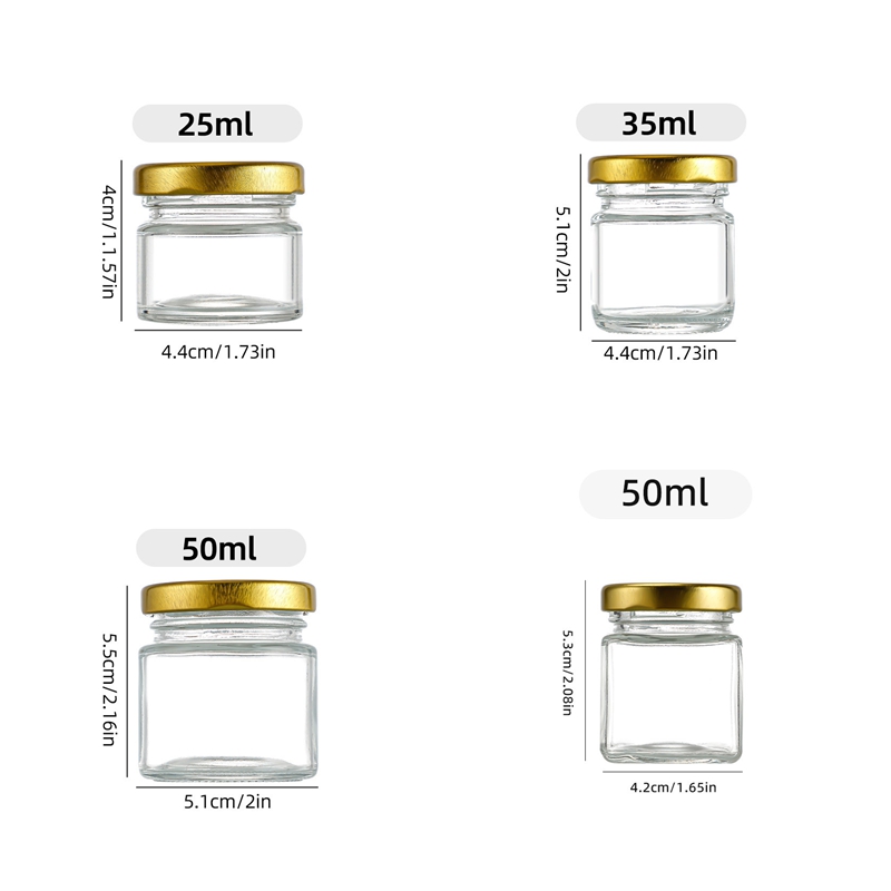 Clear Mini Glass Jar 25ml 35ml 50ml Round Flat Cylinder with Screw Metal Cap for Honey Sample Packing Swallow's Nest Packing