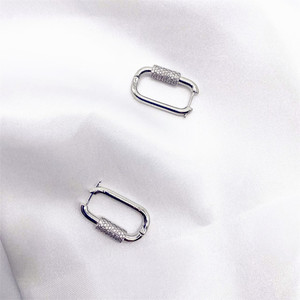 Zhenlu Jewelry Geometric Lock Shape <b>Clip</b> On Earrings Micro Pave Zircon <b>Silver</b> Everyday Wear - Product Image 1