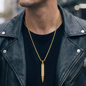 Bullet Shape Stainless Steel Cremation Pendant Necklace Pets Keepsake Urns for Ashes Gold Color Jewelry - Product Image 1