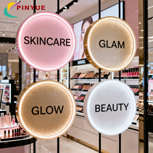 Boîtes lumineuses publicitaires LED en acrylique cristal, lettres rondes personnalisées, enseigne logo en acier inoxydable et aluminium à suspendre pour magasin de cosmétiques - Product Image 2