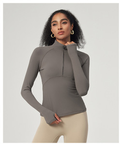 Veste de sport pour femme à demi-zip amincissante, légère, athlétique, à manches longues, anti-transpiration, élastique, pour le yoga et l'entraînement - Product Image 3