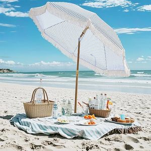 Parasols de luxe de fabricant extérieur de poteau en bois de mode de <span class=keywords><strong>2022</strong></span> 8ft avec franges parapluies de plage de toile de grands glands personnalisés - Product Image 1