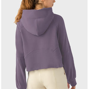 Sudadera con capucha de mujer con media cremallera y cuello alto y logotipo personalizado al por mayor - Product Image 4