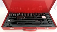 Boîte en fer rouge, jeu de douilles de 24 pièces, douilles de 40 mm de long, clé à douille, clé à cliquet électrique, kit d'outils de quincaillerie, vente en gros