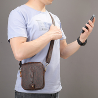 Sacoche Homme en Cuir Véritable Haute Qualité Motif Crocodile, Petit Sac Bandoulière Homme, Sac Messager en Cuir Véritable