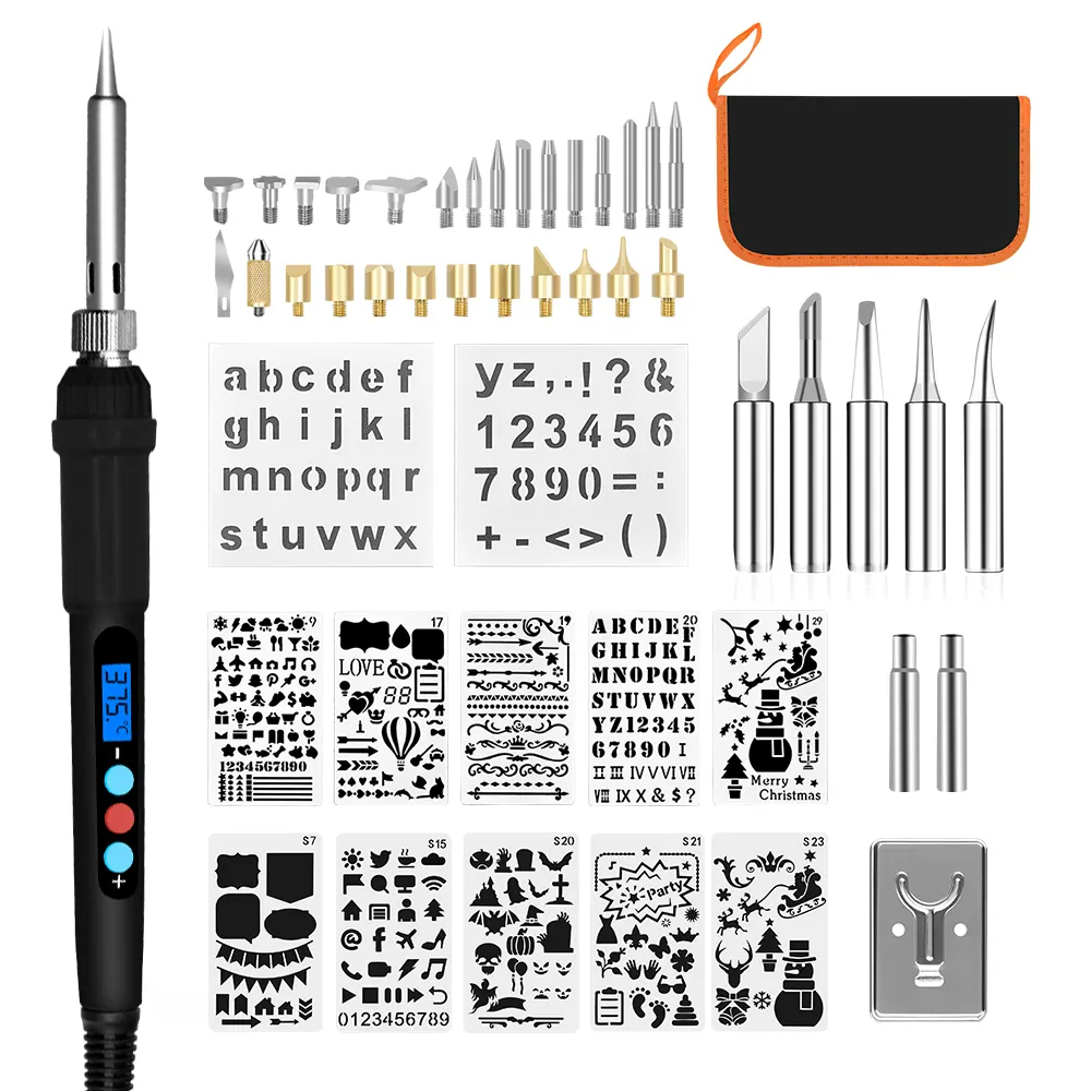 48pcs 60w 용접 diy 도구 전자 납땜 인두 세트 pyrography 키트 나무 굽기 펜 키트 엠보싱 Pyrographying