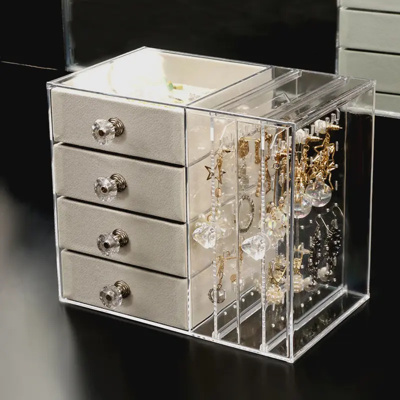 Transparent Acrylic Jewelry Storage Box Necklace Hanging Box Ring Earrings Display Box Storage Case