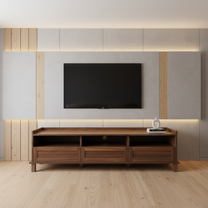 מעמד טלוויזיה מודרני מעץ עם שלוש מגירות לסלון, יחידת טלוויזיה לסלון, ארון טלוויזיה לסלון - Product Image 1