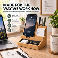 Organisateur de bureau compact en bambou de luxe moderne, support de téléphone, porte-stylos, plateau à accessoires, gestion des câbles, écologique, pour la maison et le bureau, OEM