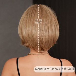 Peluca <span class=keywords><strong>de</strong></span> fibra sintética resistente al calor <span class=keywords><strong>de</strong></span> aspecto natural, corta y recta, color marrón, <span class=keywords><strong>de</strong></span> 12 pulgadas, para mujer, con flequillo - Product Image 4