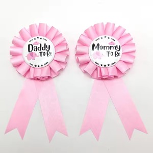 Achetez le badge d'anniversaire HLC bleu et rose, imperméable, en soie, 8x16cm, rond, en fer blanc, pour future maman et future papa, révélation du sexe - Product Image 1