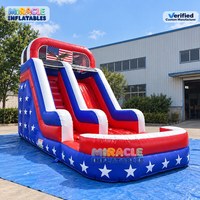 Toboggan aquatique gonflable commercial à thème patriotique USA, double piste, avec piscine, pour événements et locations de fêtes pour enfants