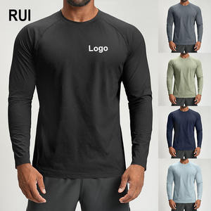 T-shirt à manches longues RUIQUWIN pour homme, personnalisé, extensible dans quatre directions, respirant, léger, séchage rapide, vêtements de fitness décontractés, simple, pour la randonnée - Product Image 1
