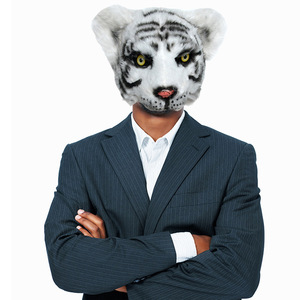 Maschera realistica a forma di testa di leone o tigre, soffice, con base in pelliccia sintetica PS, costume da animale per cosplay di Halloween, copricapo peloso per feste ed eventi. - Product Image 3