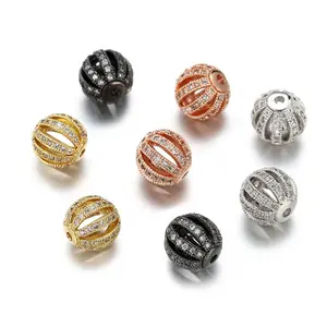 Oepn Round Brass Zirconia Beads, 4 Colors Micro Pave Cubic Zirconia Ball Spacer Beads For DIY Jewelry Making