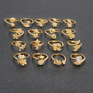 JXX Cincin Terbuka Pernikahan Emas 24K Wanita, Perhiasan Indah untuk Wanita