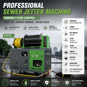 Hidrolavadora a Gasolina de 40 HP y 200 Bares, 84 L/min, con Control Remoto, para Limpieza de Drenajes, Ideal para Contratistas, Proporciona un Agua Potente - Product Image 1