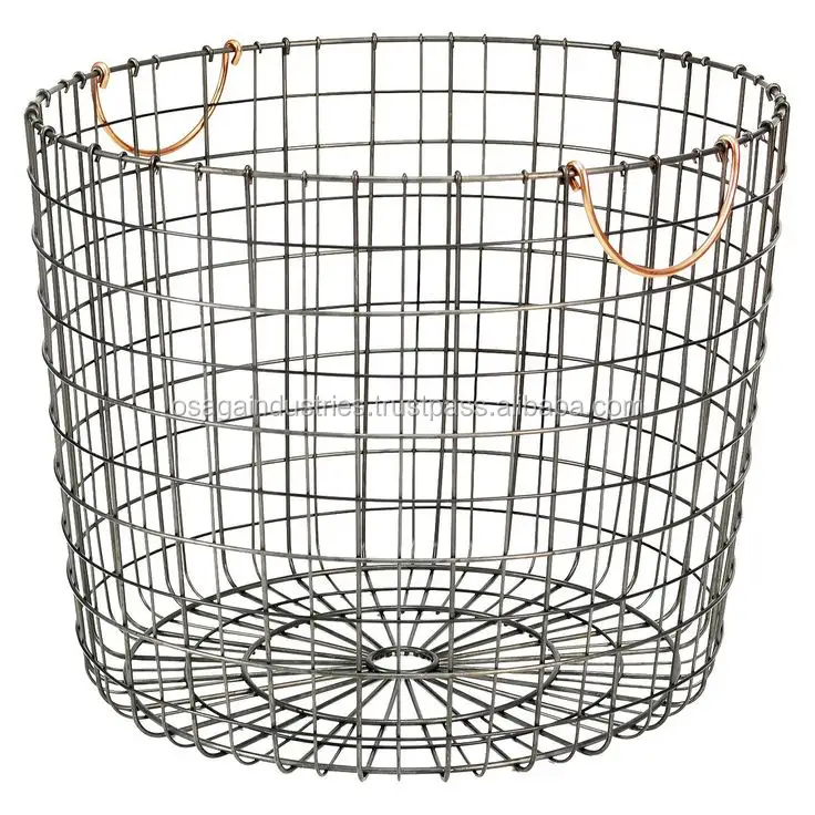 Cesta cilíndrica de alambre de hierro con asas, decoración para el hogar, forma redonda, metal, superventas