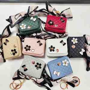 Luxury Leather Zinc Alloy Simple Circle <b>Mini</b> Keychain <b>Bag</b> for Earphone Case & Coin Purse Durable Airpods Holder - Product Image 2
